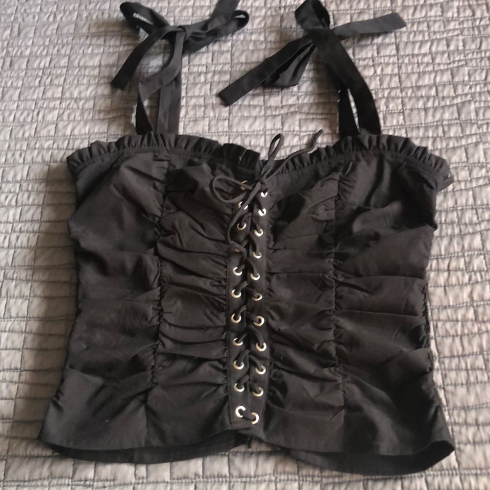 Black Lace-Up corset Women's Top, stretch with zipper